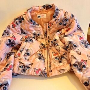 H&M Kids Puffer Jacket w Cat Design - Light Pink Size 3-4yr Very Good Condition